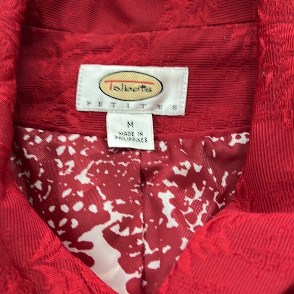 SzM Red Floral Textured Print Talbots Jacket Blazer - Picture 6 of 7